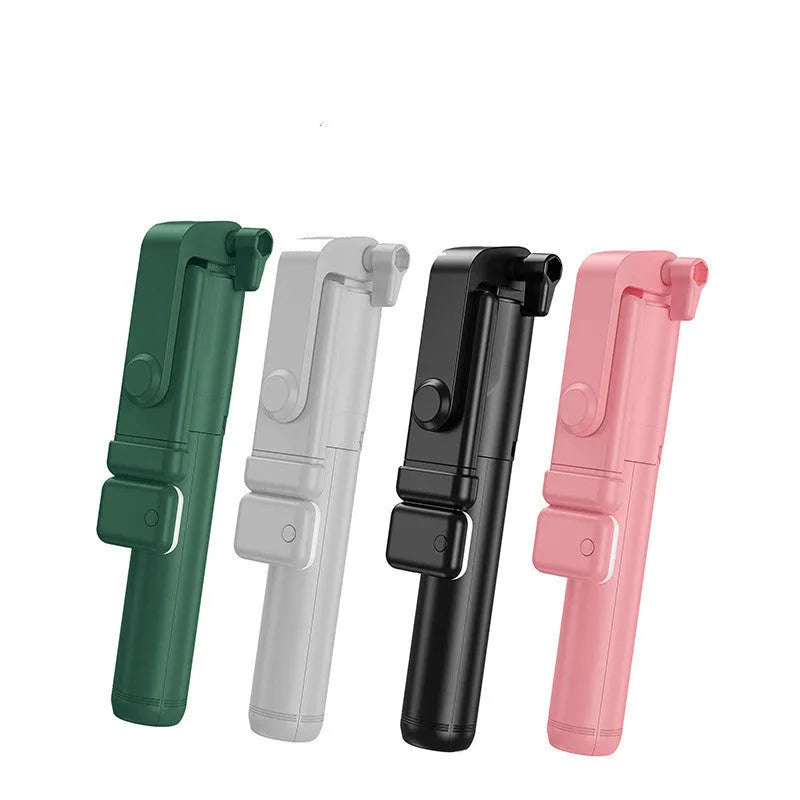 Aluminium Bluetooth selfie stick and tripod with phone holder in black, extended for use.