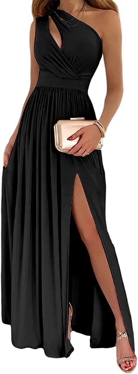 Women's one shoulder maxi dress with high split and cutout detail in soft fabric
