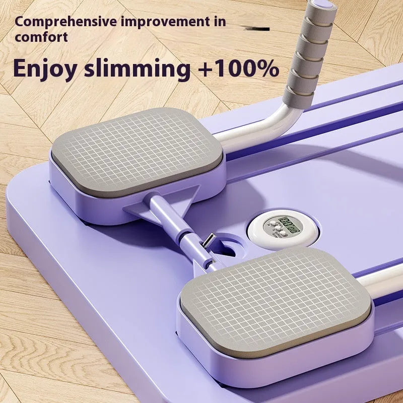 Standard purple PP plastic multi-functional fitness board with abdominal wheel, 106 cm long.