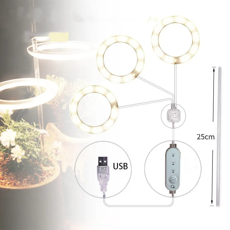 USB LED plant grow light with acrylic stick in pink white or sunshine yellow colour options.
