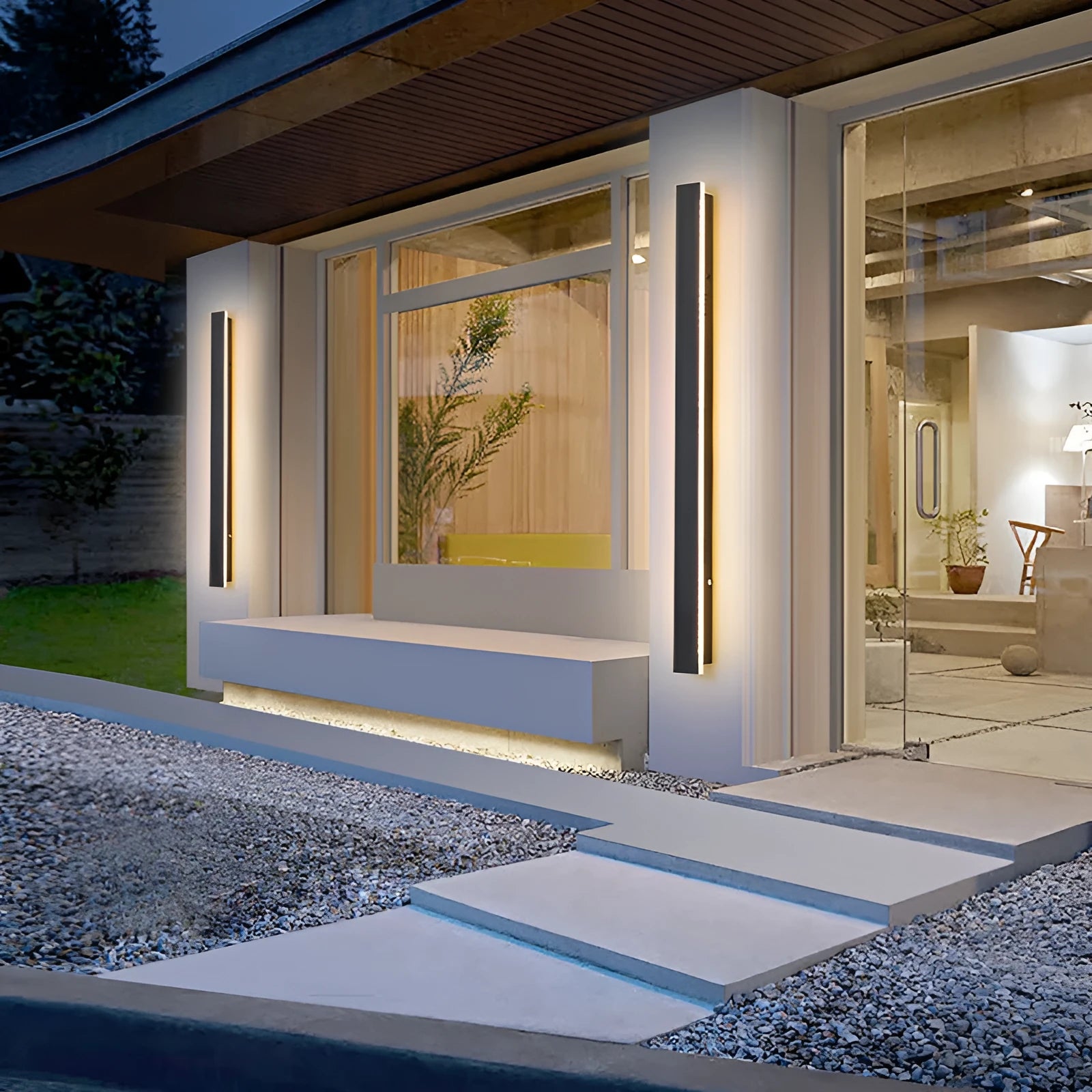 Outdoor LED strip wall lamp with wrought iron shell, shown in 120cm and 150cm lengths