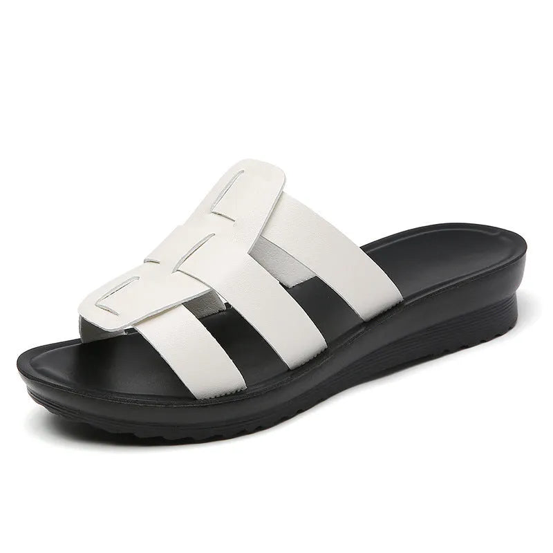 Women's large size flat bottom slippers in beige, black or brown with soft soles and non-slip design