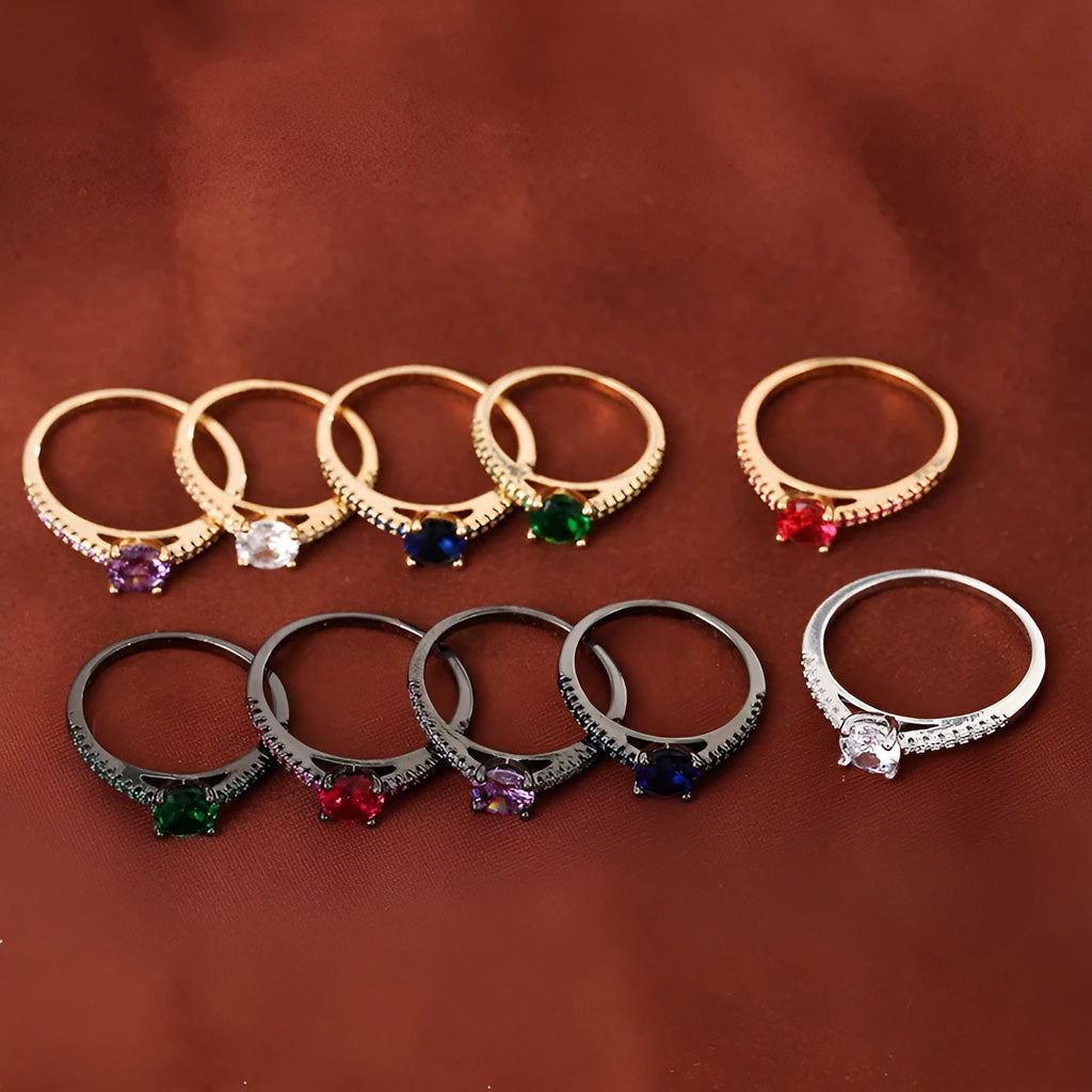 Geometric hexagon copper ring with zircon crystals in gold rose red finish