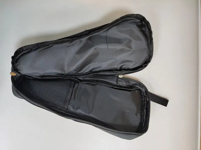 Black cloth storage bag for mobile phone stabilizer accessories with gimbal components inside
