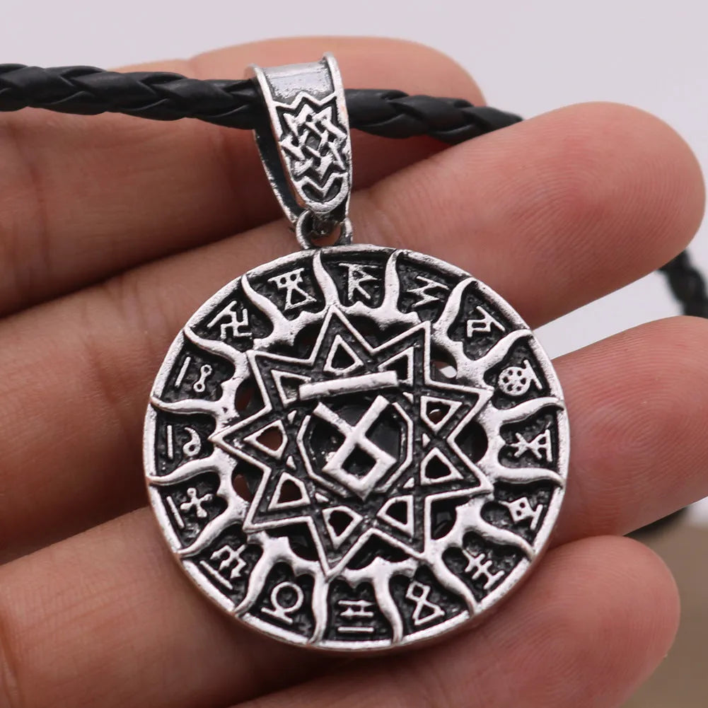 Lunavin ODing logo necklace with Nordic myth pendant in antique silver or bronze on leather rope or snake bones chain