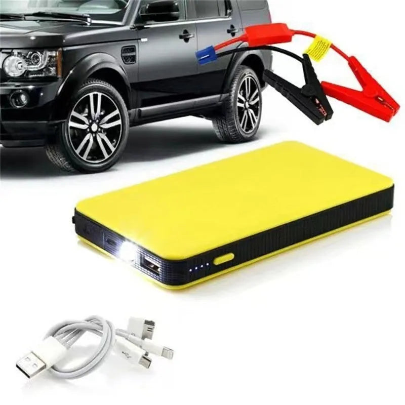 20000mAh automobile emergency start power bank in black, blue, red, white, or yellow label with cable and connector