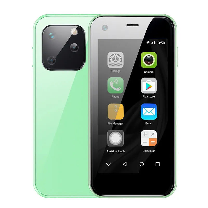 Android mini mobile phone with small 2.5 inch screen in Phantom Night Black colour.