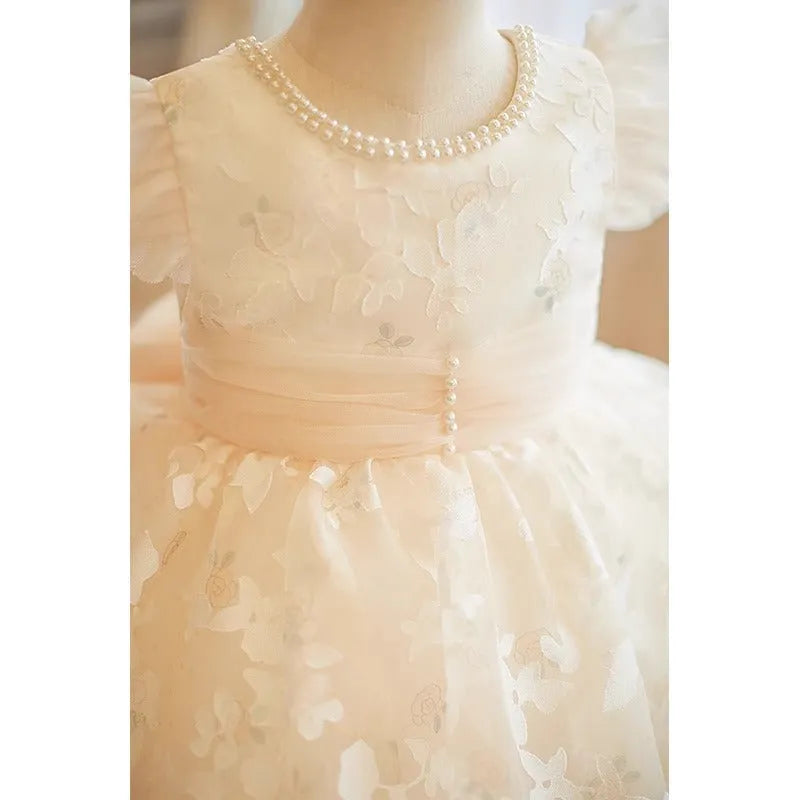Girls' white polyester princess dress for catwalk and hosting, available in heights 80cm to 150cm