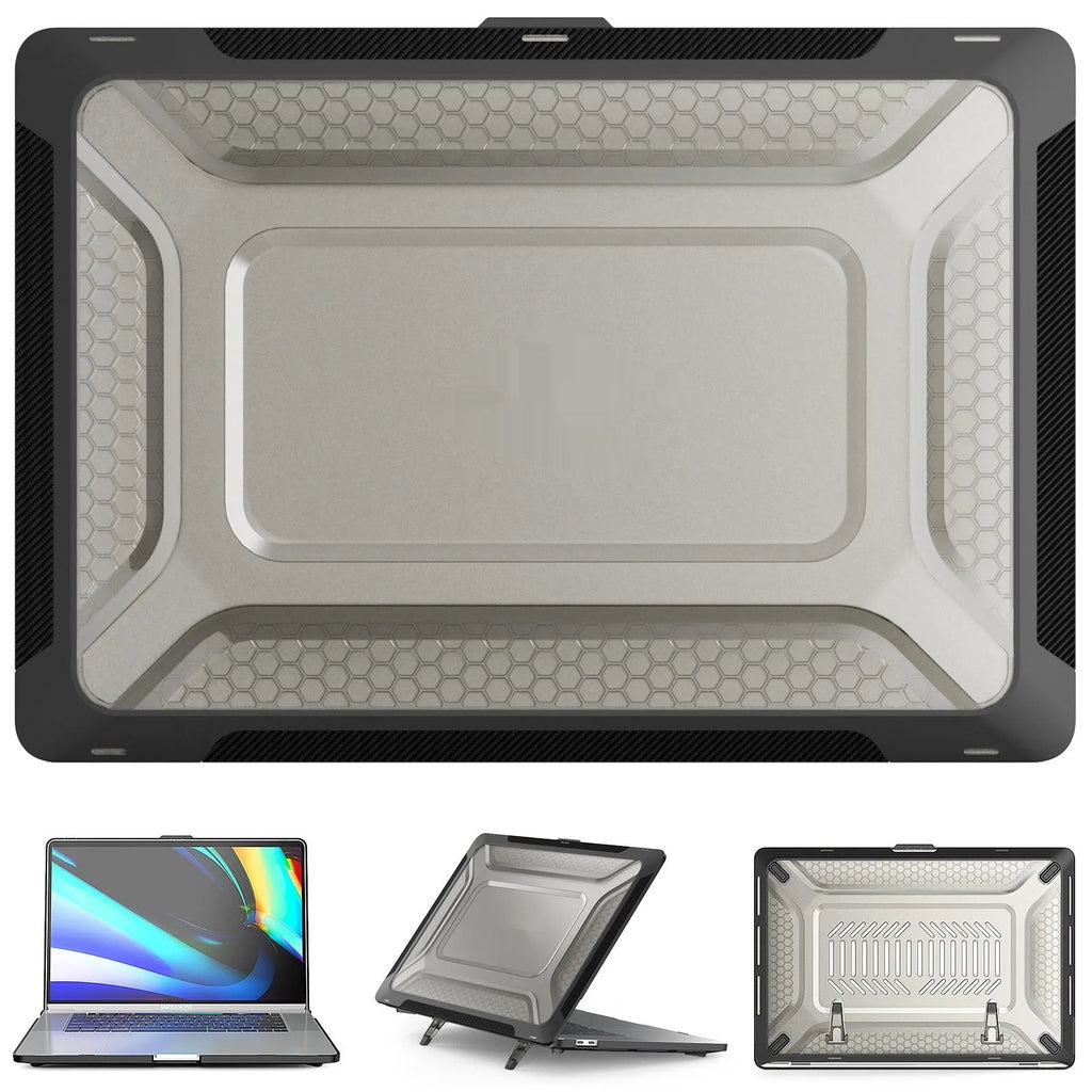 MacBook protective shell in cool black, starry sky grey, elegant apricot, and sapphire blue colours for Air and Pro models.