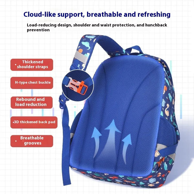 Children's waterproof school backpack in Oxford cloth with curved shoulder straps and spine protection feature