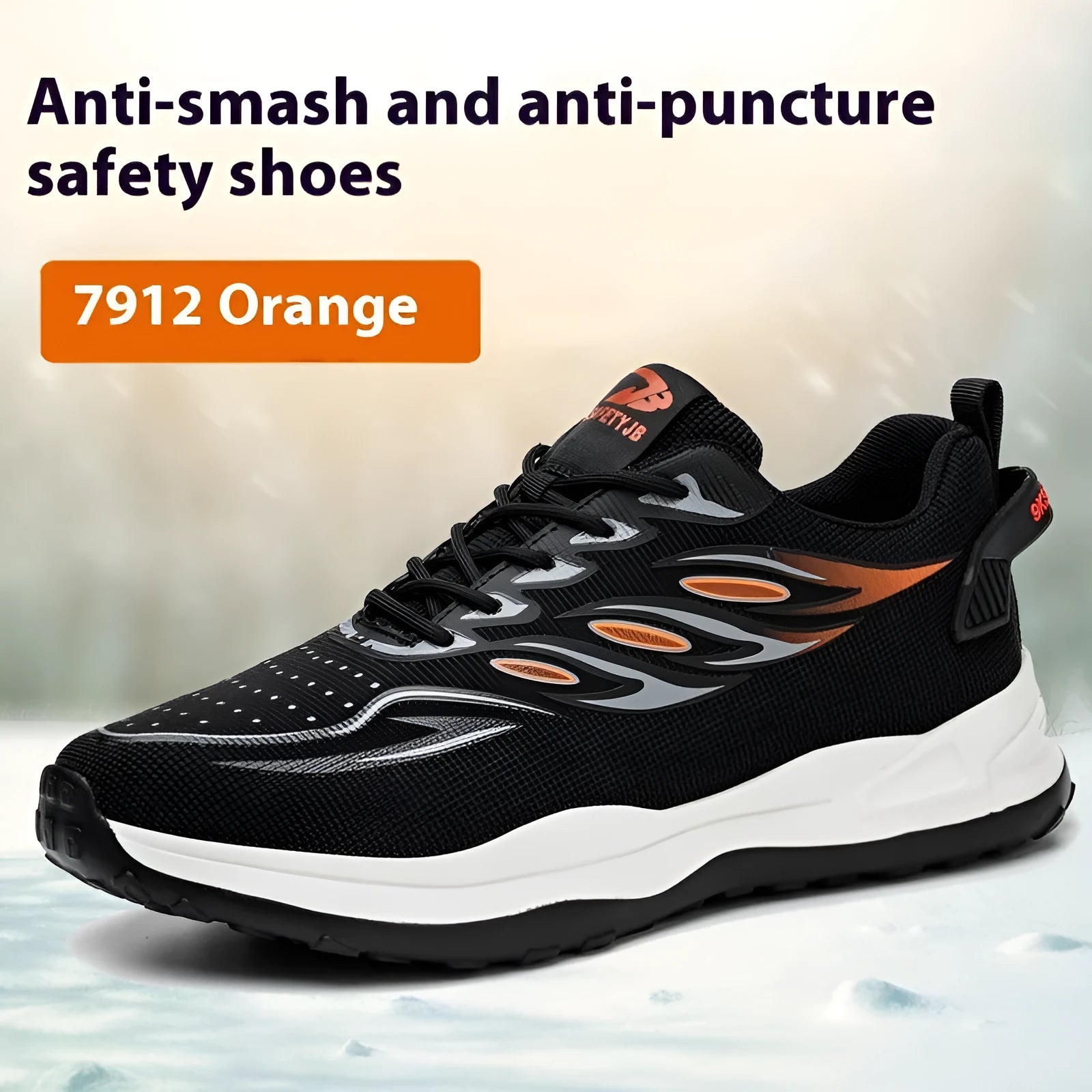 Orange leather labour protection safety shoes with rubber sole and anti-smashing design