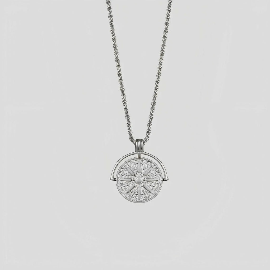 Titanium steel sunflower necklace with embossed geometric pendant on hemp flowers chain in gold colour