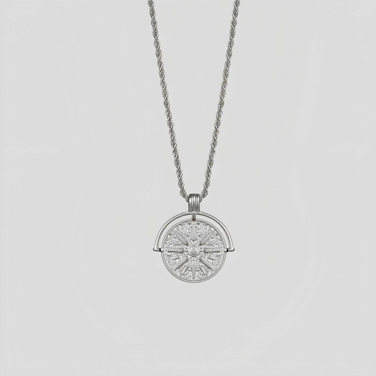 Titanium steel sunflower necklace with embossed geometric pendant on hemp flowers chain in gold colour
