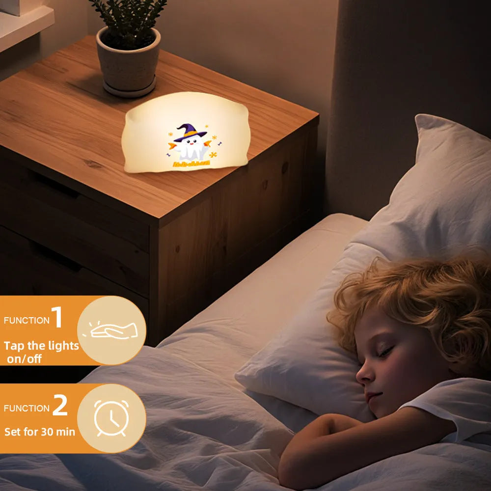 Cartoon Halloween ghost doll USB rechargeable table lamp in magic ghost or pumpkin ghost colour.
