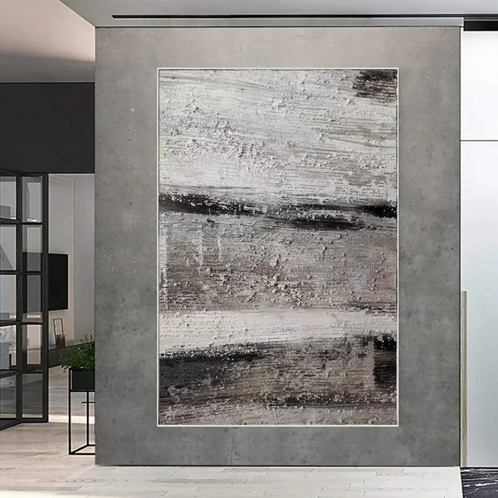 Handmade grey abstract oil painting on canvas, rolled and frameless, for living room or bedroom wall decor