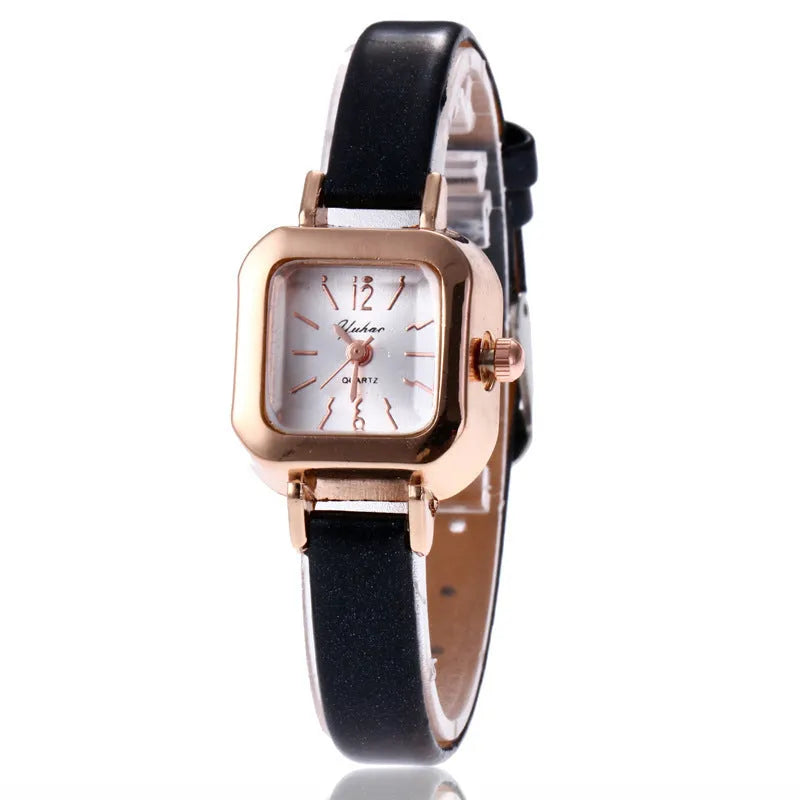 Women's alloy watch with 10mm thickness in black, white, pink, or brown colour options