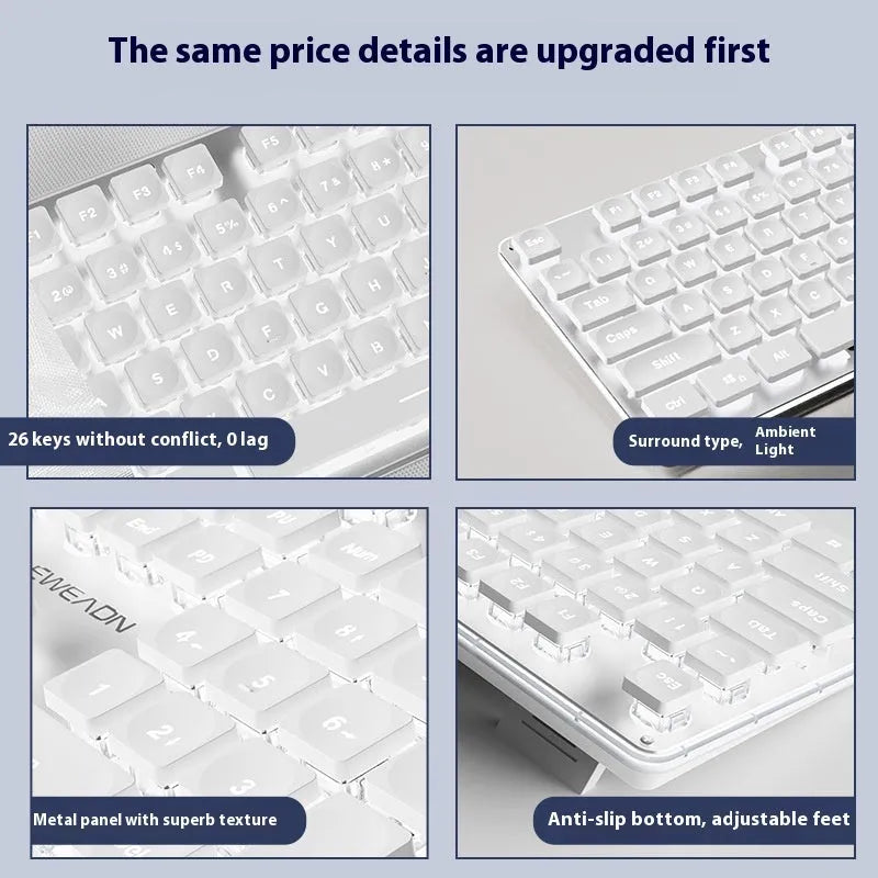 Wired mute mechanical feeling keyboard with LED lighting in compact 44cm ABS design
