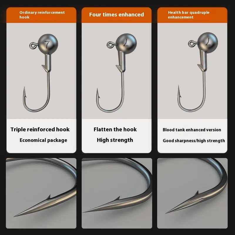 Pack of fifty 7g lead-head jig hooks made from enhanced steel for fishing