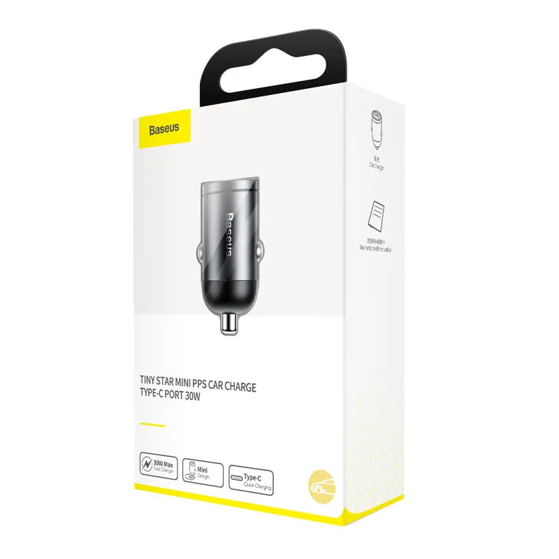 Baseus electro-optical grey 30W PPS car charger with 1 metre cable for mobile phones