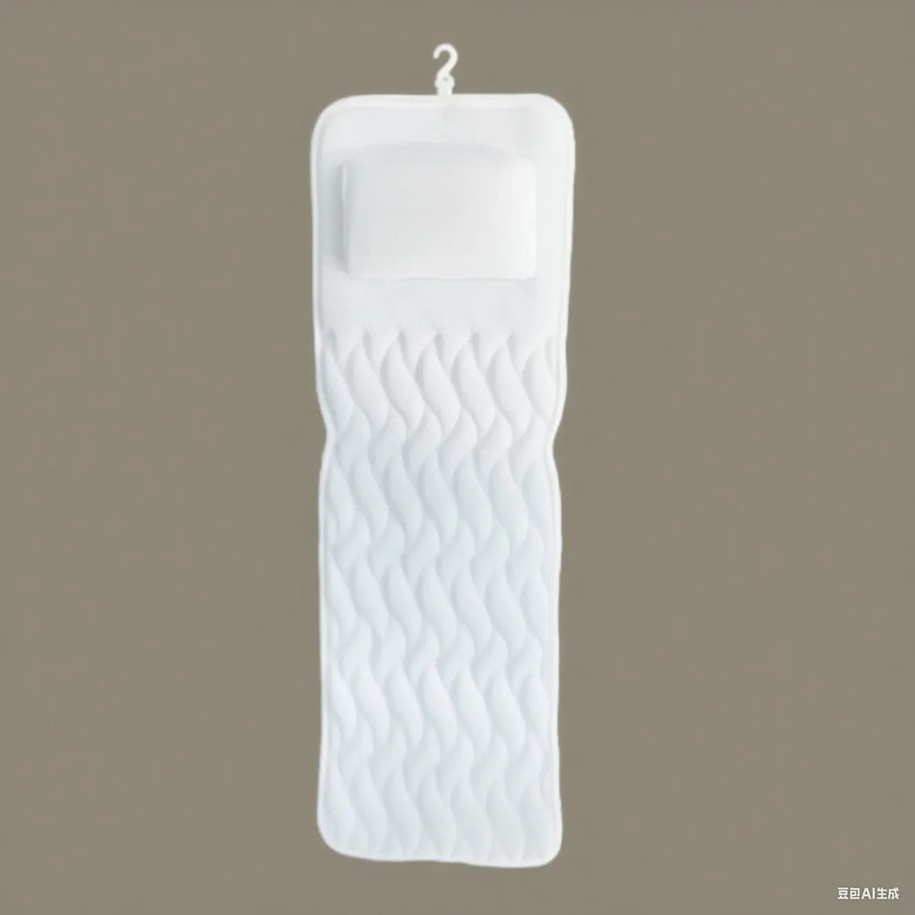 White bathtub pillow with 3D mesh material and suction cups for bathroom use