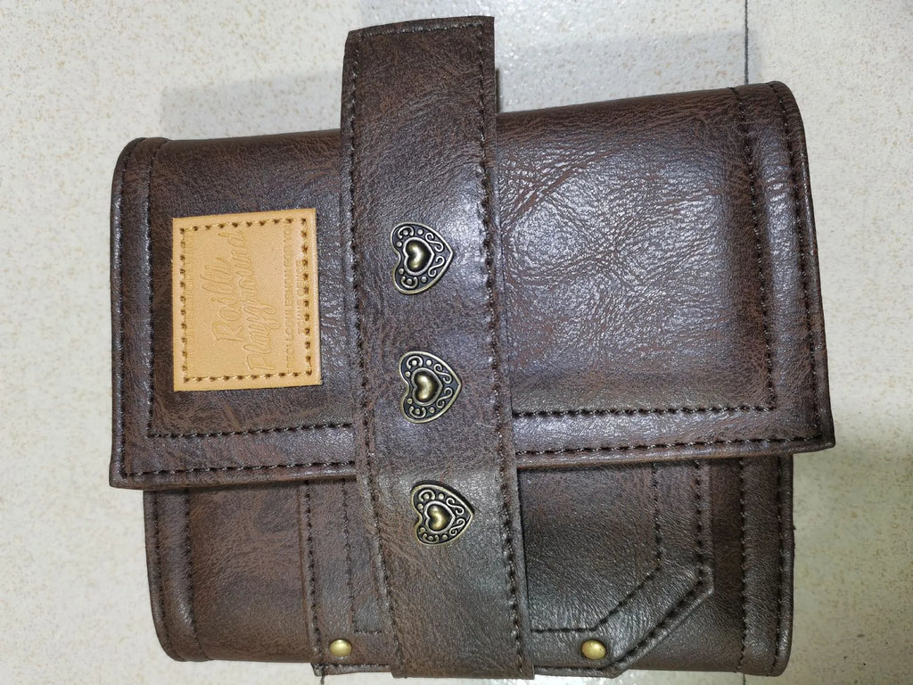 Brown retro leather buckle notebook with loose-leaf binding and A7 size dimensions