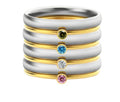 Women's titanium steel ring with engraved geometric December birthstone design on a finger.