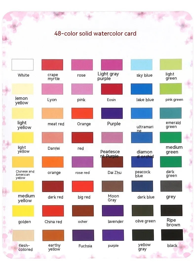 Box of 48 solid watercolour paint blocks for gouache and sketch painting.