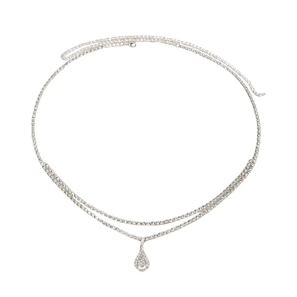 Gold waist chain with water drop pendant and tassel decoration, lobster buckle closure