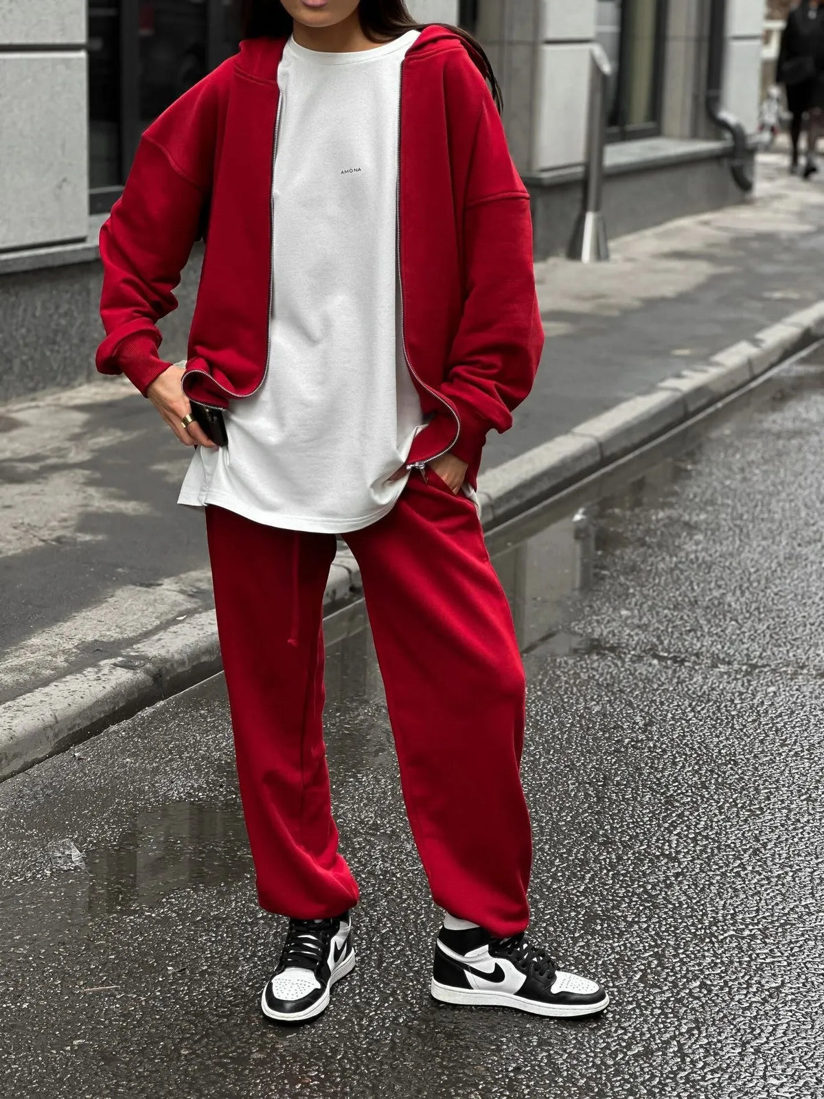 Long-sleeved coat and trousers two-piece set in loose fit street style design