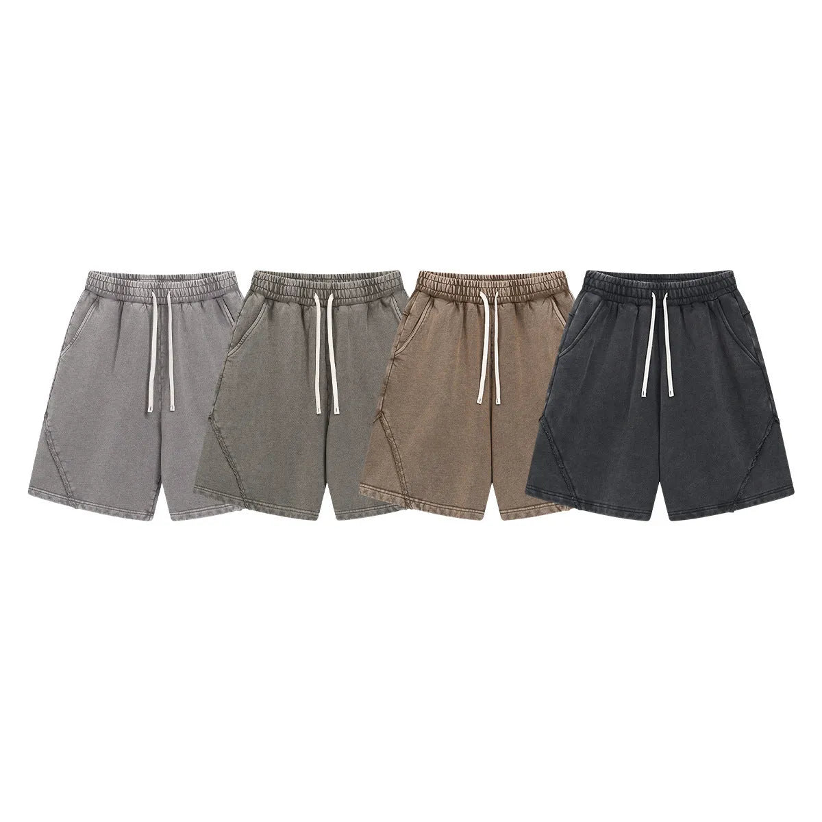 Men's loose fit batik washed patch craft retro shorts in pure cotton terry fabric showing street fashion style