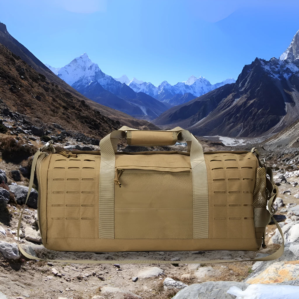 Men's khaki Oxford cloth sports handbag with air pillow shoulder strap, 56x26x25cm dimensions
