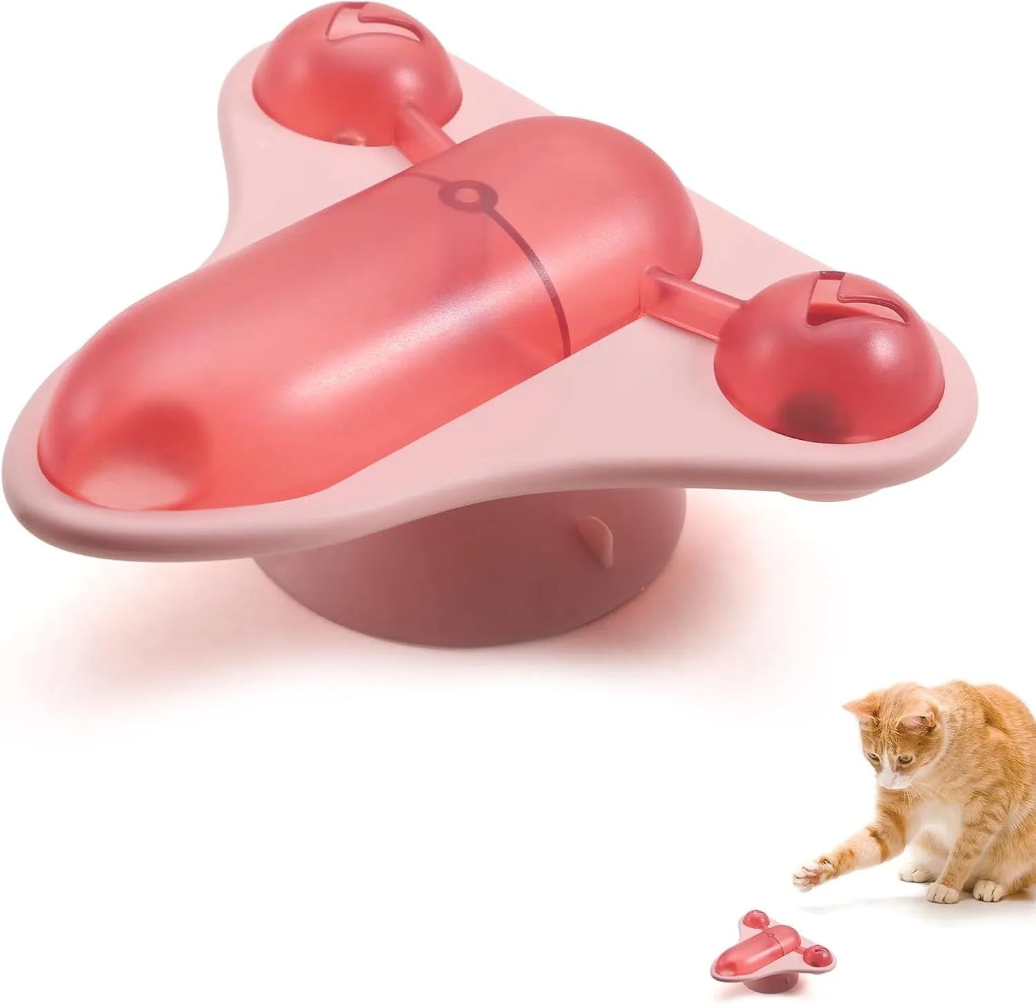 Blue interactive pet puzzle feeder with bell, catnip compartment and aeroplane snack cabin measuring 14.2cm