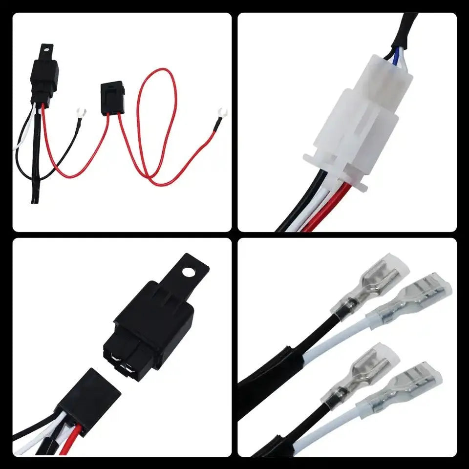 Automotive LED work light wiring harness with 2-metre silicone cable and connection parts