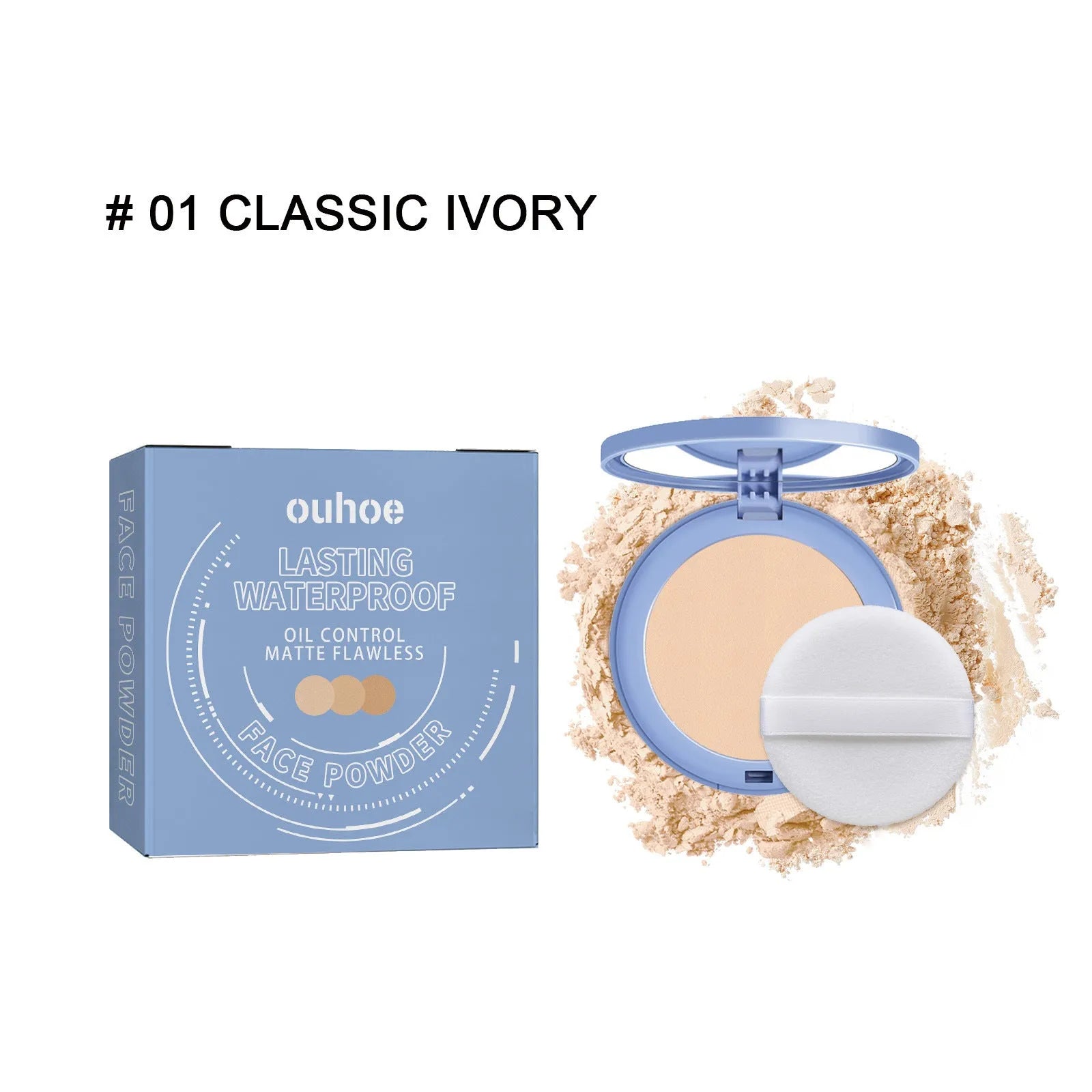 Natural finishing powder compact with 8g content in classic ivory, natural beige and pure beige colour options