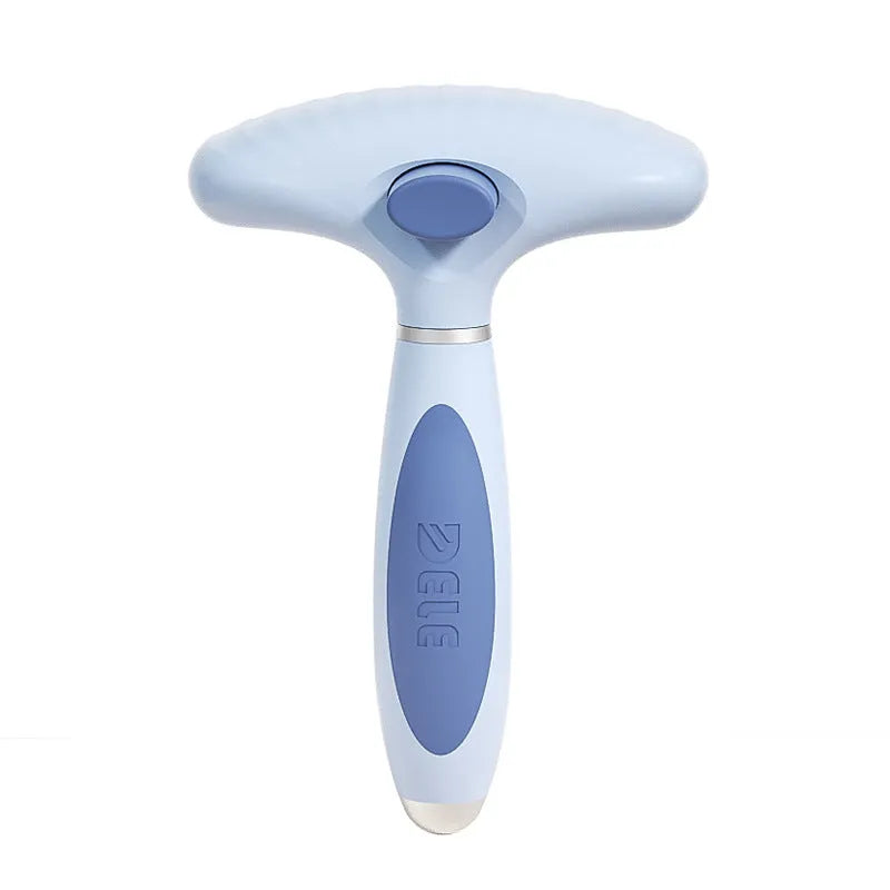 Stainless steel double row dog grooming comb for hair removal in azure light blue colour