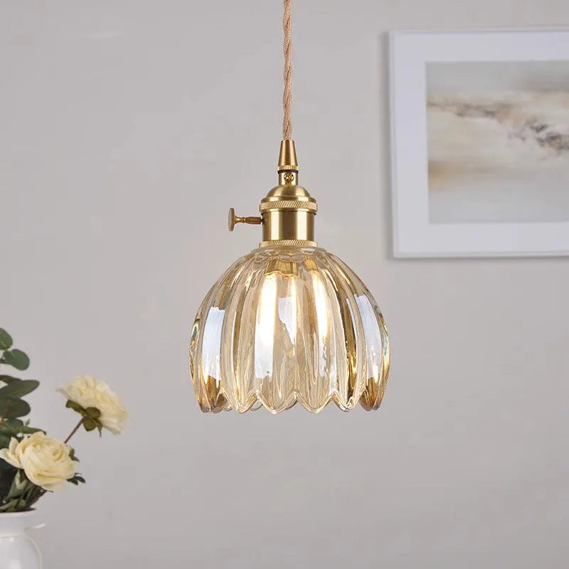 Vintage glass flower chandelier ceiling light with Nordic styling in amber colour option
