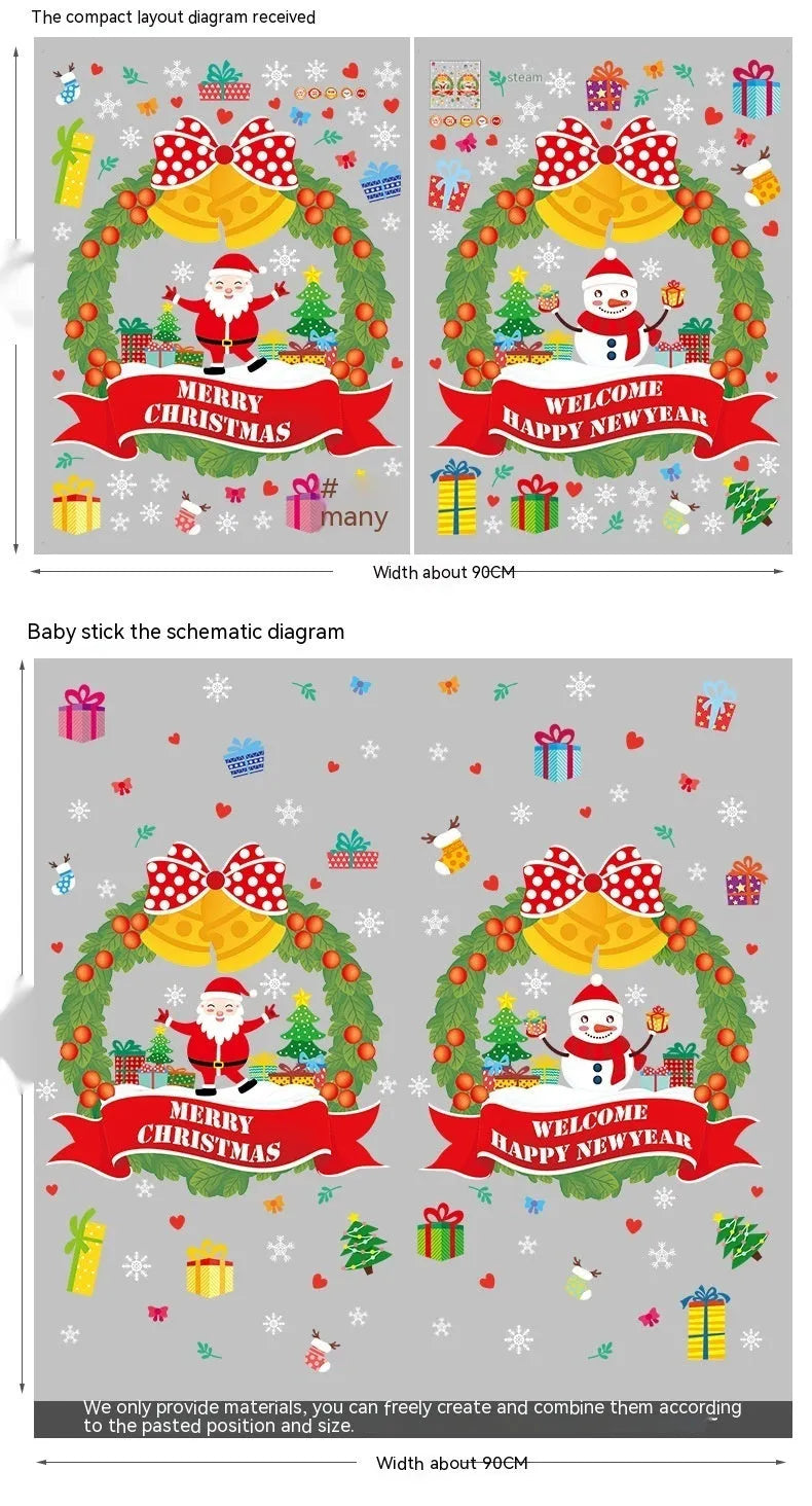 Large colourful cartoon electrostatic Christmas wall sticker on a window, 60cm by 45cm.