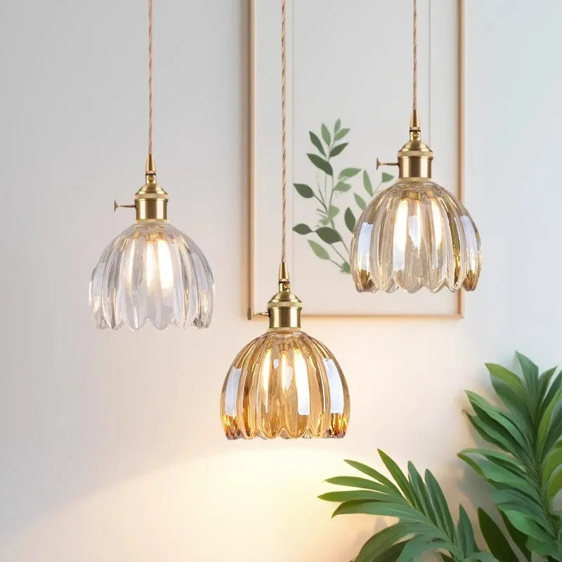 Vintage glass flower chandelier ceiling light with Nordic styling in amber colour option