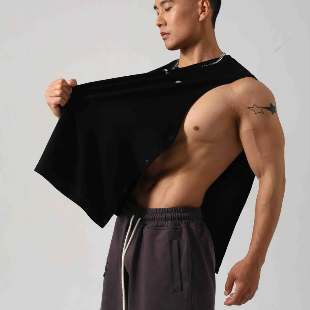Men's loose cotton fitness vest with hidden hook side opening design in multiple colours
