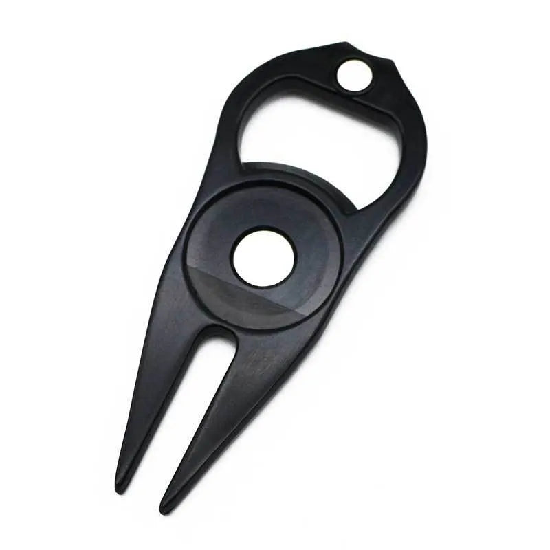 Golf ball fork bottle opener tool in zinc alloy with green turf application