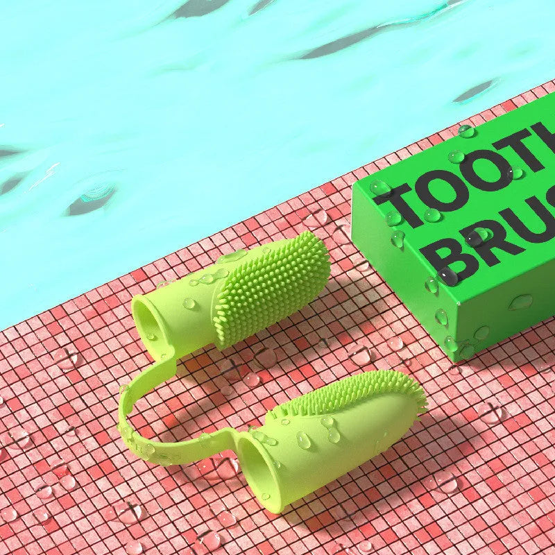 TPR double finger toothbrush for pet dental care in three colour choices