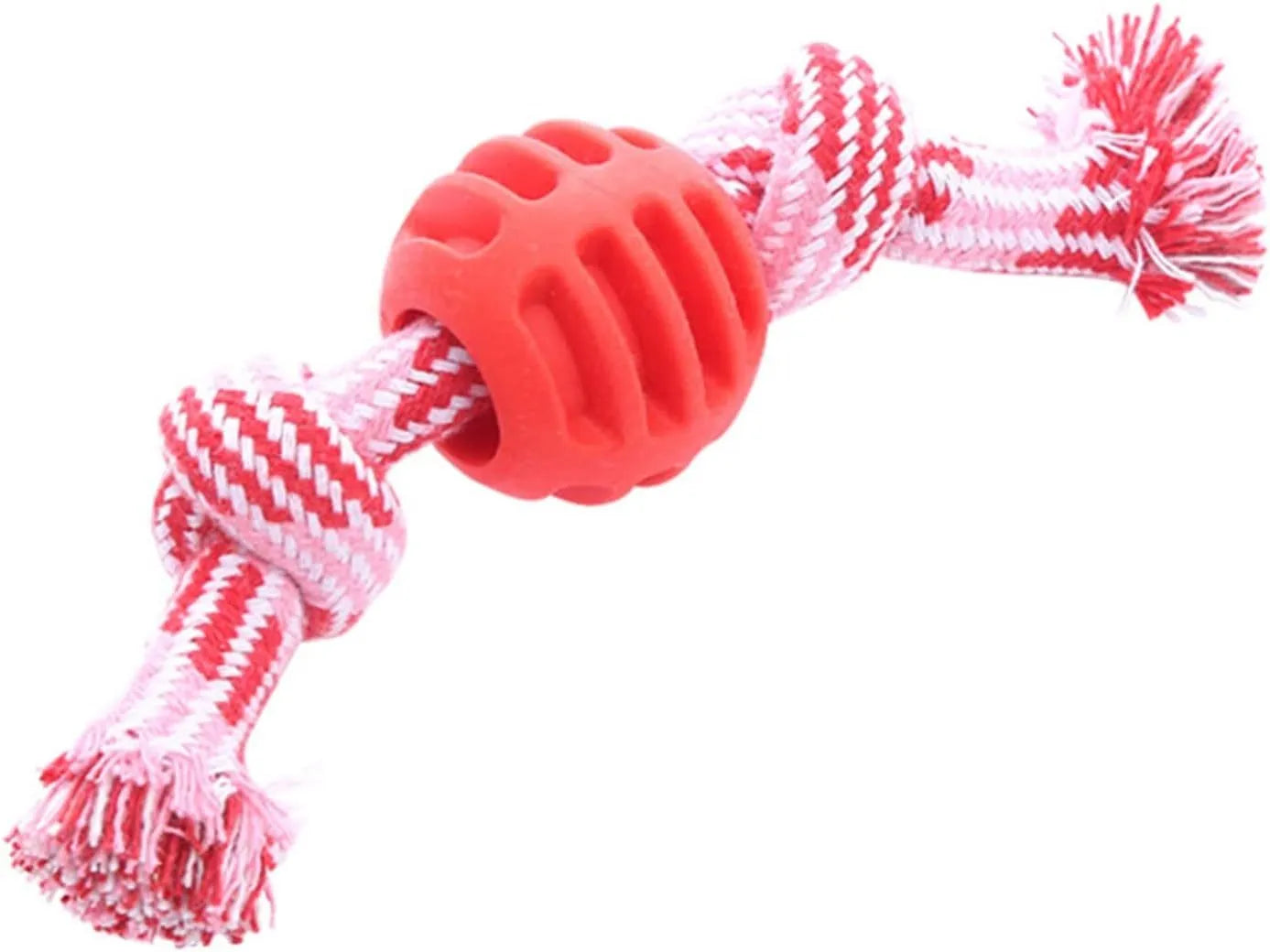 Blue dog chew toy with rope centrepiece for dental cleaning, approximately 9.5 cm diameter