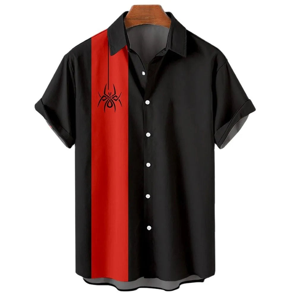 Men's striped Hawaiian short sleeve button-up shirt in a four-sided elastic fabric.
