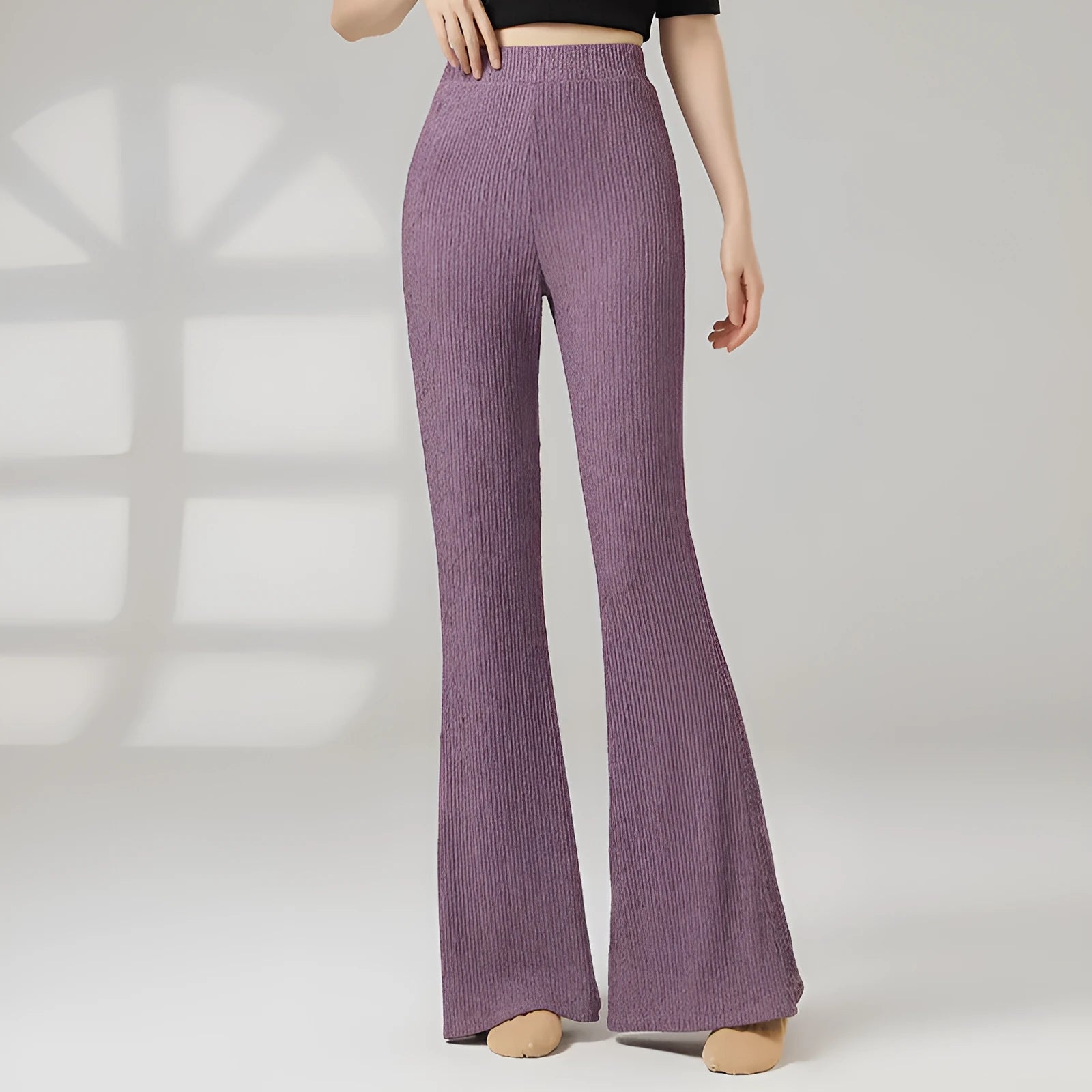 Women's solid colour dance practice pants in polyester fabric showing five colour options