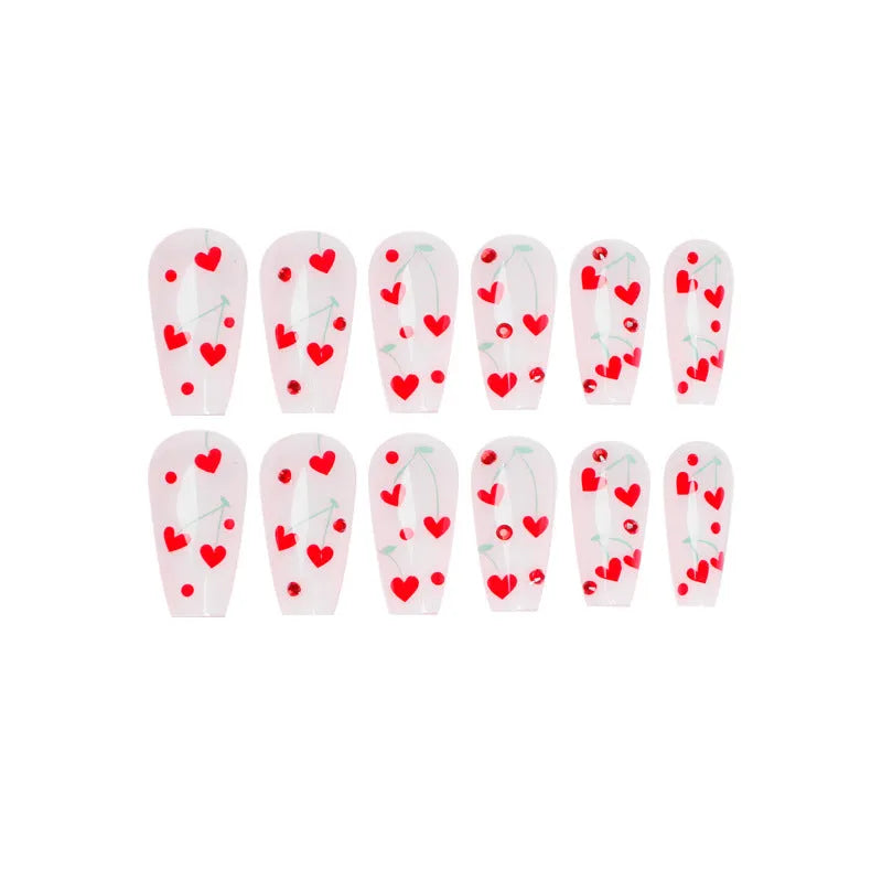 French Love Red Diamond Small Cherry Wear Armor Body nail stickers set with 24 pieces and glue in JP1601 style