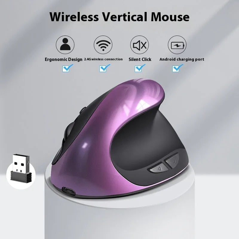 Vertical ergonomic computer mouse with wireless charging in multiple colour options measuring 103x60x73mm