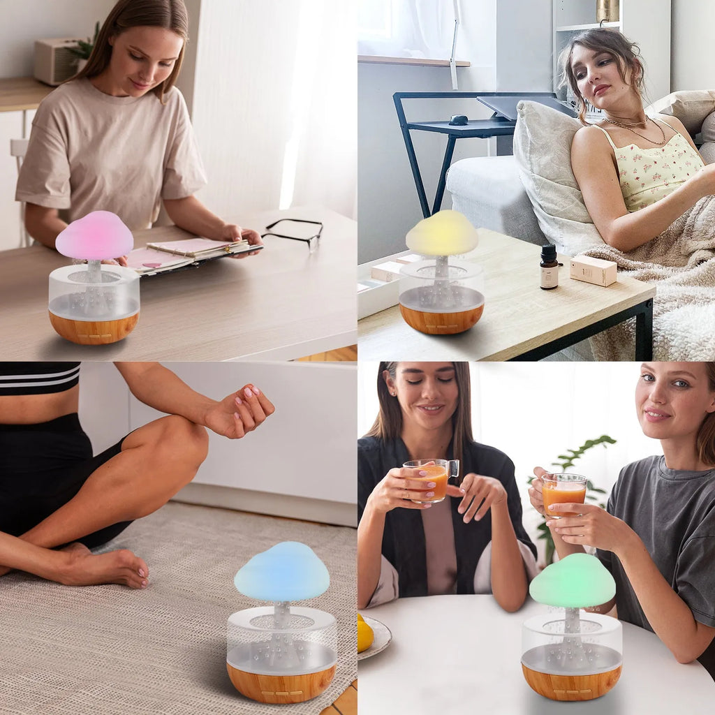 White USB humidifier with water tank, 7-colour night light, and essential oil diffuser