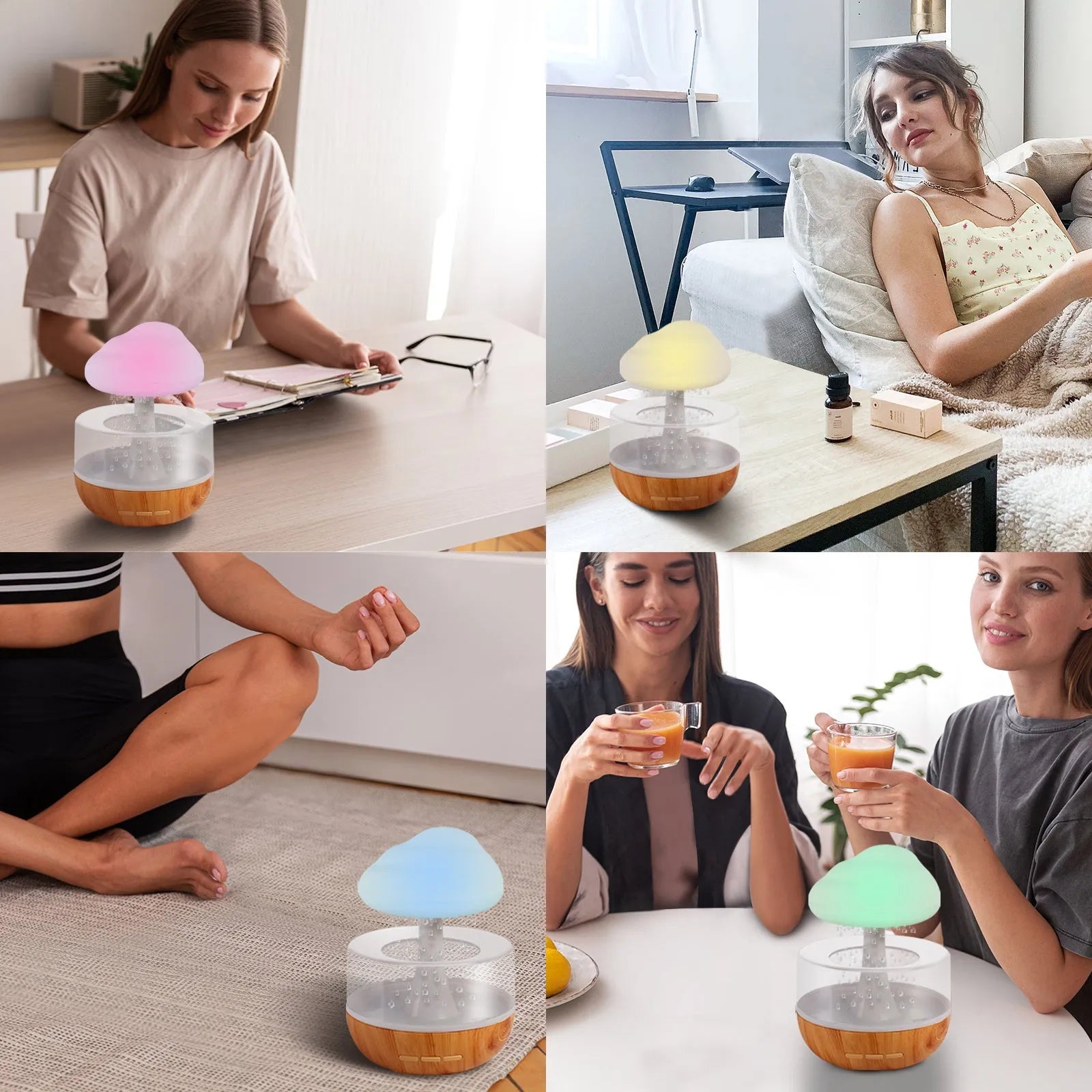 White USB humidifier with water tank, 7-colour night light, and essential oil diffuser