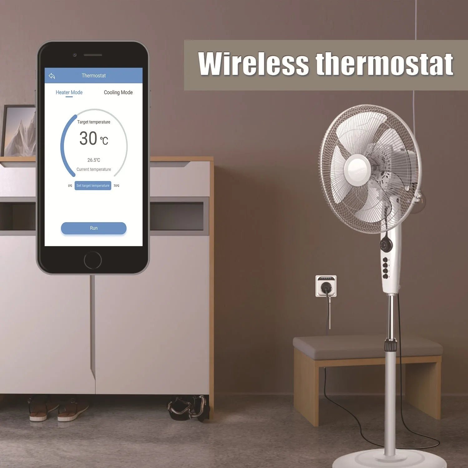 White Tuya WiFi smart socket with temperature sensor probe and US plug configuration