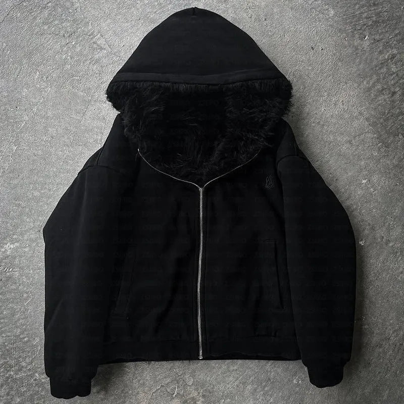 Casual loose polyester coat for men and women in black colour, cardigan style with long sleeves